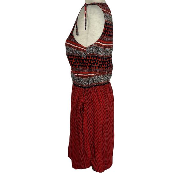 Lucky Brand Boho Dress Womens Small Orange Black Tribal Sleeveless Cotton Shift - Picture 2 of 13